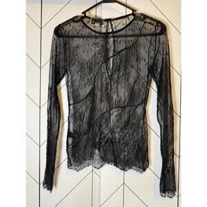 Topshop Women’s 2 Black Lace Sheer Crewneck Layering Long Sleeve Layering Top